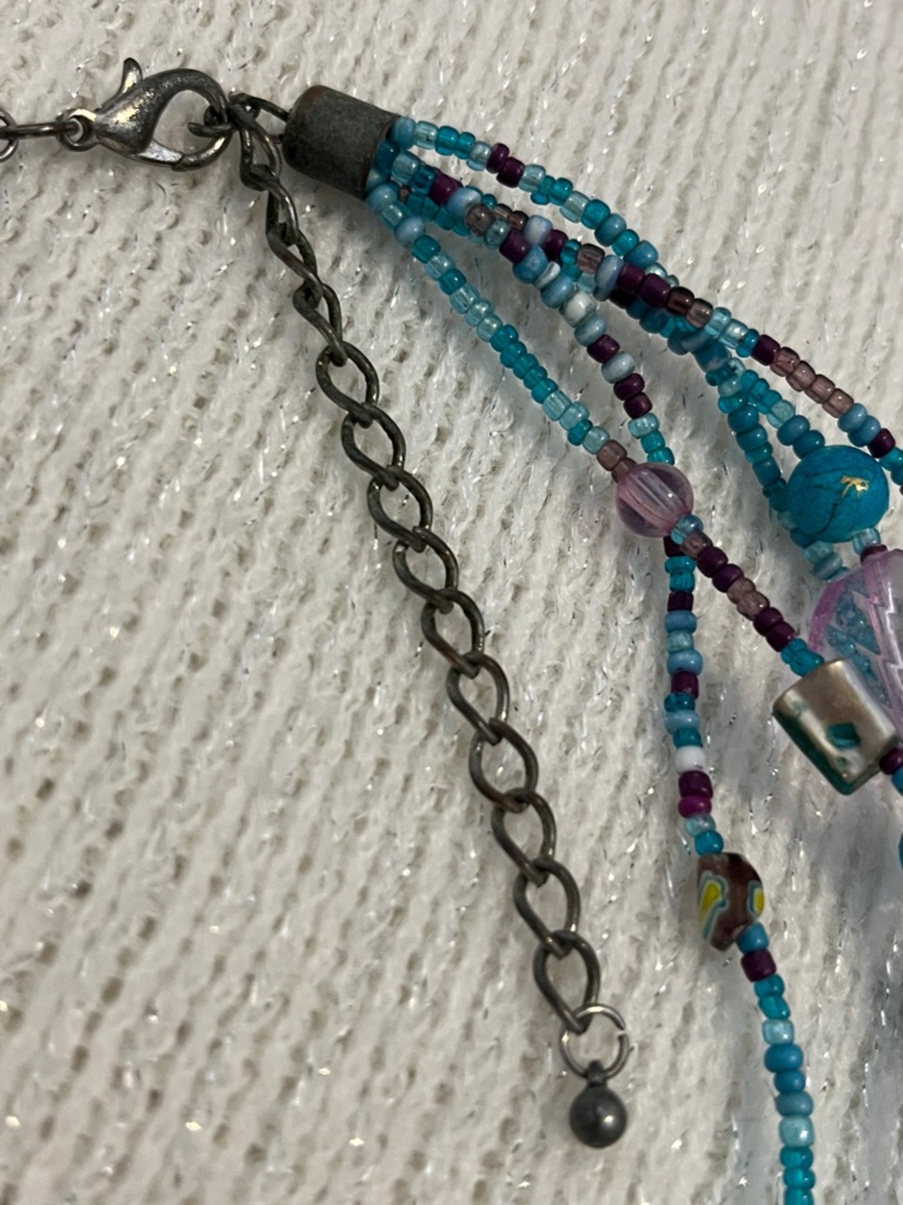 Multistrand Turquoise & Purple Beaded Necklace - Women Jewelry - Picture 4 of 5